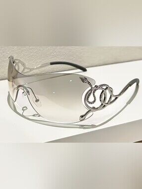 Silver Snake-Embellished Shield Sunglasses - Silver
